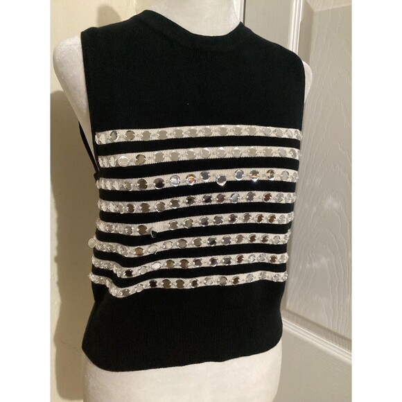 J Crew Sweater Womens Small Black White Embellished Stripe Tank Pullover New - Picture 3 of 7